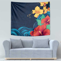 Polynesian Hibiscus Flower Waves Pattern Tapestry