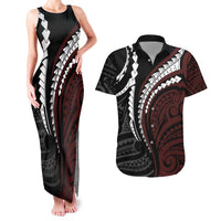 Polynesian Oxblood Line Art Tribal Tattoo Couples Matching Tank Maxi Dress and Hawaiian Shirt LT9 Beige - Polynesian Pride