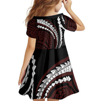 Polynesian Oxblood Line Art Tribal Tattoo Family Matching Off Shoulder Maxi Dress and Hawaiian Shirt LT9 - Polynesian Pride