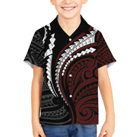 Polynesian Oxblood Line Art Tribal Tattoo Family Matching Summer Maxi Dress and Hawaiian Shirt LT9 Son's Shirt Beige - Polynesian Pride