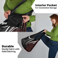 Polynesian Oxblood Line Art Tribal Tattoo Grocery Bag