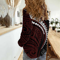 Polynesian Oxblood Line Art Tribal Tattoo Women Casual Shirt LT9 - Polynesian Pride