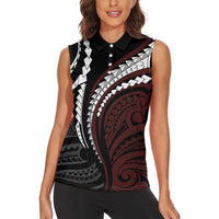 Polynesian Oxblood Line Art Tribal Tattoo Women Sleeveless Polo Shirt LT9 - Polynesian Pride