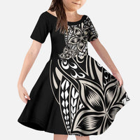 Polynesian Plumeria Floral Tattoo Pattern Family Matching Puletasi and Hawaiian Shirt Beige Style LT9 Daughter's Dress Beige - Polynesian Pride
