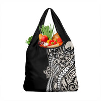 Polynesian Plumeria Floral Tattoo Pattern Grocery Bag Beige Style
