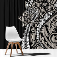 Polynesian Plumeria Floral Tattoo Pattern Window Curtain Beige Style