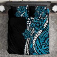 Polynesian Plumeria Floral Tattoo Pattern Bedding Set Blue Style