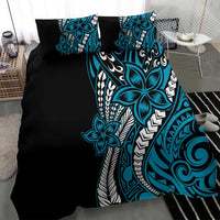 Polynesian Plumeria Floral Tattoo Pattern Bedding Set Blue Style