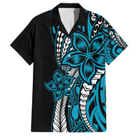 Polynesian Plumeria Floral Tattoo Pattern Family Matching Off Shoulder Maxi Dress and Hawaiian Shirt Blue Style LT9 Dad's Shirt - Short Sleeve Blue - Polynesian Pride