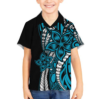 Polynesian Plumeria Floral Tattoo Pattern Family Matching Off Shoulder Maxi Dress and Hawaiian Shirt Blue Style LT9 Son's Shirt Blue - Polynesian Pride