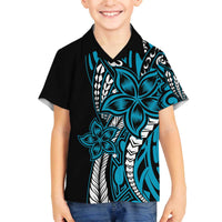 Polynesian Plumeria Floral Tattoo Pattern Family Matching Puletasi and Hawaiian Shirt Blue Style LT9 Son's Shirt Blue - Polynesian Pride