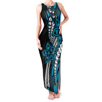 Polynesian Plumeria Floral Tattoo Pattern Family Matching Tank Maxi Dress and Hawaiian Shirt Blue Style LT9 Mom's Dress Blue - Polynesian Pride