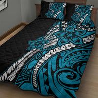 Polynesian Plumeria Floral Tattoo Pattern Quilt Bed Set Blue Style