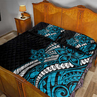 Polynesian Plumeria Floral Tattoo Pattern Quilt Bed Set Blue Style