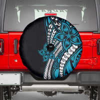 Polynesian Plumeria Floral Tattoo Pattern Spare Tire Cover Blue Style