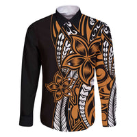 Polynesian Plumeria Floral Tattoo Pattern Family Matching Puletasi and Hawaiian Shirt Gold Style LT9 Dad's Shirt - Long Sleeve Gold - Polynesian Pride