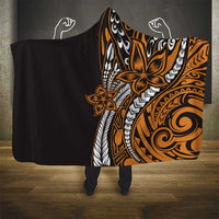 Polynesian Plumeria Floral Tattoo Pattern Hooded Blanket Gold Style