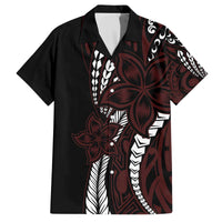 Polynesian Plumeria Floral Tattoo Pattern Family Matching Off The Shoulder Long Sleeve Dress and Hawaiian Shirt Oxblood Style