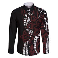 Polynesian Plumeria Floral Tattoo Pattern Family Matching Off The Shoulder Long Sleeve Dress and Hawaiian Shirt Oxblood Style
