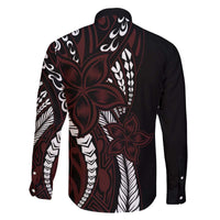 Polynesian Plumeria Floral Tattoo Pattern Family Matching Off The Shoulder Long Sleeve Dress and Hawaiian Shirt Oxblood Style