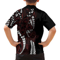 Polynesian Plumeria Floral Tattoo Pattern Family Matching Tank Maxi Dress and Hawaiian Shirt Oxblood Style