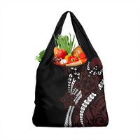 Polynesian Plumeria Floral Tattoo Pattern Grocery Bag Oxblood Style