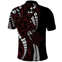 Polynesian Plumeria Floral Tattoo Pattern Polo Shirt Oxblood Style