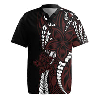 Polynesian Plumeria Floral Tattoo Pattern Rugby Jersey Oxblood Style