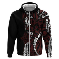 Polynesian Plumeria Floral Tattoo Pattern Zip Hoodie Oxblood Style