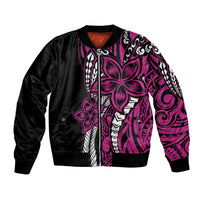 Polynesian Plumeria Floral Tattoo Pattern Bomber Jacket Pink Style