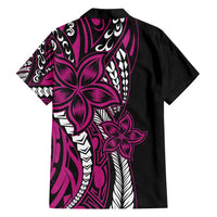 Polynesian Plumeria Floral Tattoo Pattern Family Matching Long Sleeve Bodycon Dress and Hawaiian Shirt Pink Style