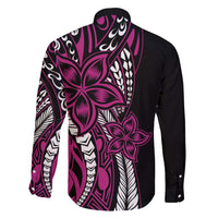 Polynesian Plumeria Floral Tattoo Pattern Family Matching Long Sleeve Bodycon Dress and Hawaiian Shirt Pink Style