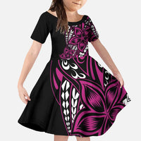 Polynesian Plumeria Floral Tattoo Pattern Family Matching Summer Maxi Dress and Hawaiian Shirt Pink Style LT9 Daughter's Dress Pink - Polynesian Pride
