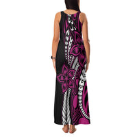 Polynesian Plumeria Floral Tattoo Pattern Family Matching Tank Maxi Dress and Hawaiian Shirt Pink Style