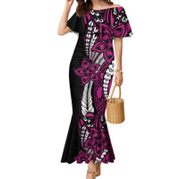Polynesian Plumeria Floral Tattoo Pattern Mermaid Dress Pink Style LT9 Women Pink - Polynesian Pride