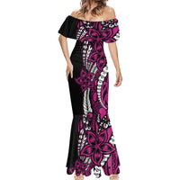 Polynesian Plumeria Floral Tattoo Pattern Mermaid Dress Pink Style LT9 - Polynesian Pride