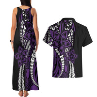 Polynesian Plumeria Floral Tattoo Pattern Couples Matching Tank Maxi Dress and Hawaiian Shirt Purple Style LT9 - Polynesian Pride