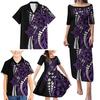Polynesian Plumeria Floral Tattoo Pattern Family Matching Puletasi and Hawaiian Shirt Purple Style LT9 - Polynesian Pride