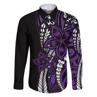 Polynesian Plumeria Floral Tattoo Pattern Family Matching Puletasi and Hawaiian Shirt Purple Style LT9 Dad's Shirt - Long Sleeve Purple - Polynesian Pride