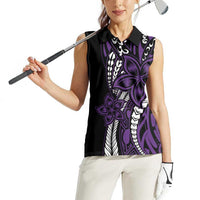 Polynesian Plumeria Floral Tattoo Pattern Women Sleeveless Polo Shirt Purple Style LT9 - Polynesian Pride