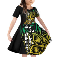 Polynesian Plumeria Floral Tattoo Pattern Family Matching Off Shoulder Short Dress and Hawaiian Shirt Reggae Style LT9 Daughter's Dress Reggae - Polynesian Pride