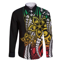 Polynesian Plumeria Floral Tattoo Pattern Family Matching Off Shoulder Short Dress and Hawaiian Shirt Reggae Style LT9 Dad's Shirt - Long Sleeve Reggae - Polynesian Pride