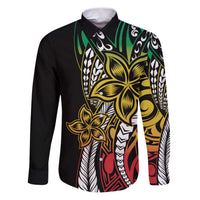 Polynesian Plumeria Floral Tattoo Pattern Family Matching Puletasi and Hawaiian Shirt Reggae Style LT9 Dad's Shirt - Long Sleeve Reggae - Polynesian Pride