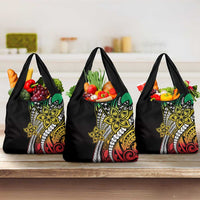 Polynesian Plumeria Floral Tattoo Pattern Grocery Bag Reggae Style