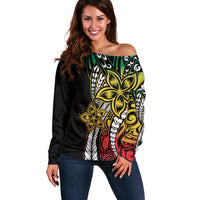 Polynesian Plumeria Floral Tattoo Pattern Off Shoulder Sweater Reggae Style