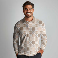 Hawaiian Palaka Quilt Pattern Long Sleeve Polo Shirt Hawaii Culture Bird of Paradise Exotic Motif - Polynesian Pride