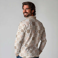 Hawaiian Palaka Quilt Pattern Long Sleeve Polo Shirt Hawaii Culture Bird of Paradise Exotic Motif - Polynesian Pride