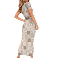 Hawaiian Palaka Quilt Pattern Family Matching Short Sleeve Bodycon Dress and Hawaiian Shirt Hawaii Culture Honu Turtle - Polynesian Pride