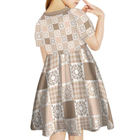 Hawaiian Palaka Quilt Pattern Kid Short Sleeve Dress Hawaii Culture Honu Turtle - Polynesian Pride