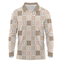 Hawaiian Palaka Quilt Pattern Long Sleeve Polo Shirt Hawaii Culture Honu Turtle - Polynesian Pride